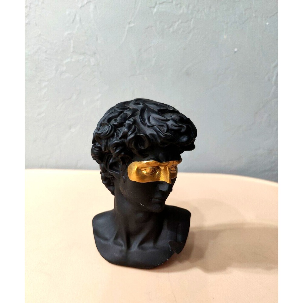 Greek Mask David Man Bust Statue Resin Black Gold Classic‎ Roman David Sculpture